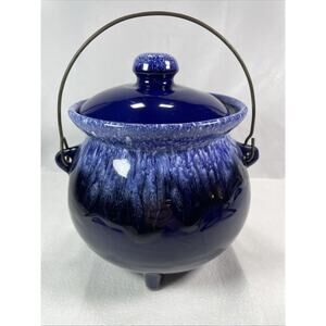 Unbranded Drip Beautiful Blue & White Glaze Pottery Bean Pot Bail Handle